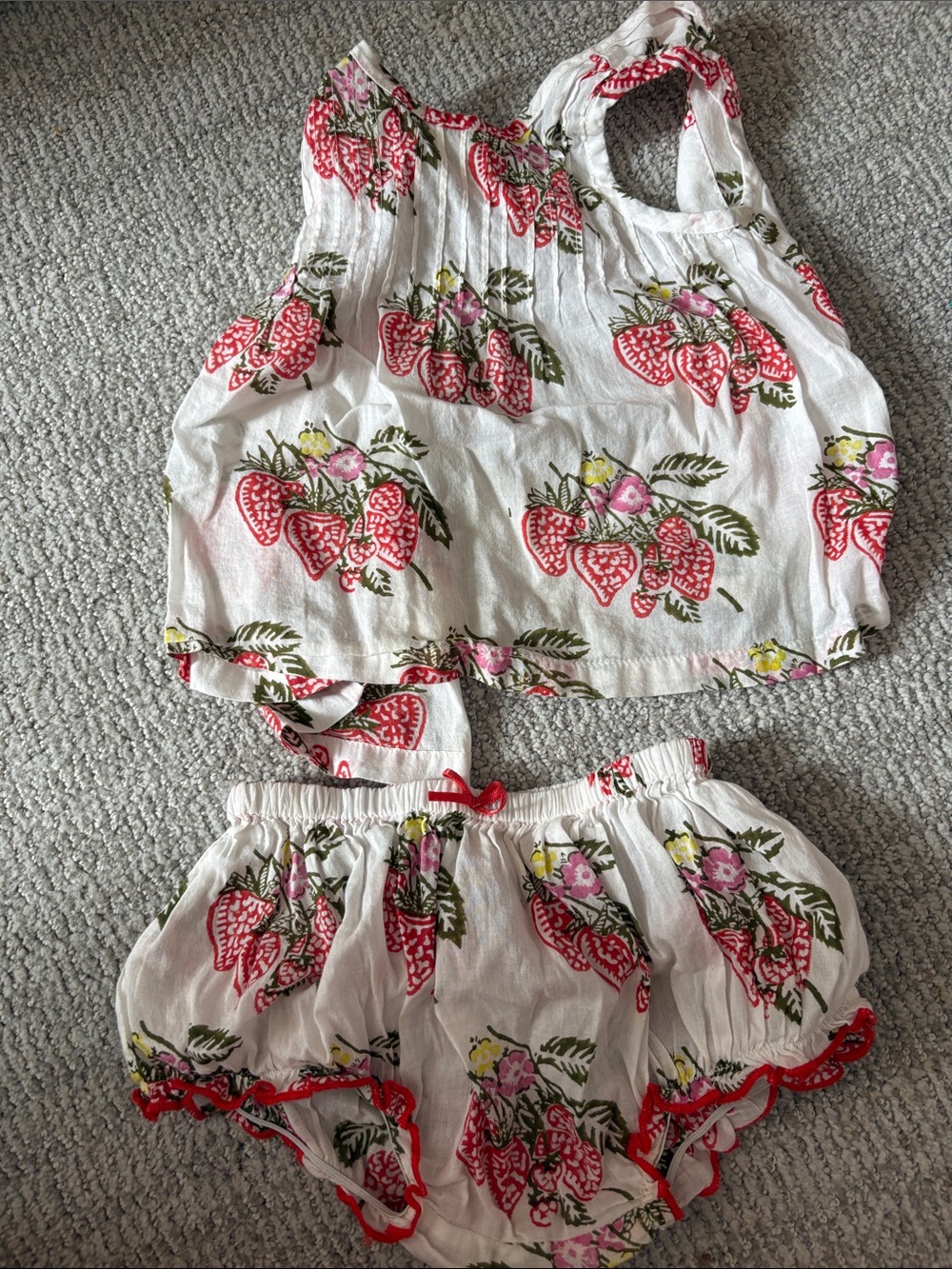 Pink Chicken White Strawberry-Print Shorts Set